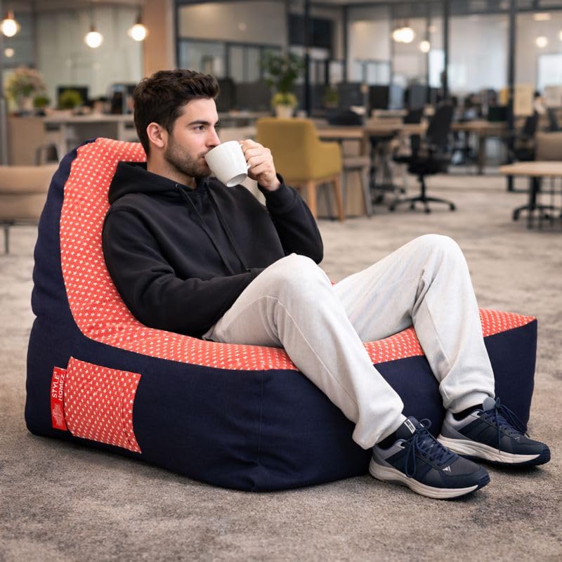 Image of Style Homez Urban Design Denim Canvas Star Printed Chair Bean Bag XXL Size Filled with Beans Fillers