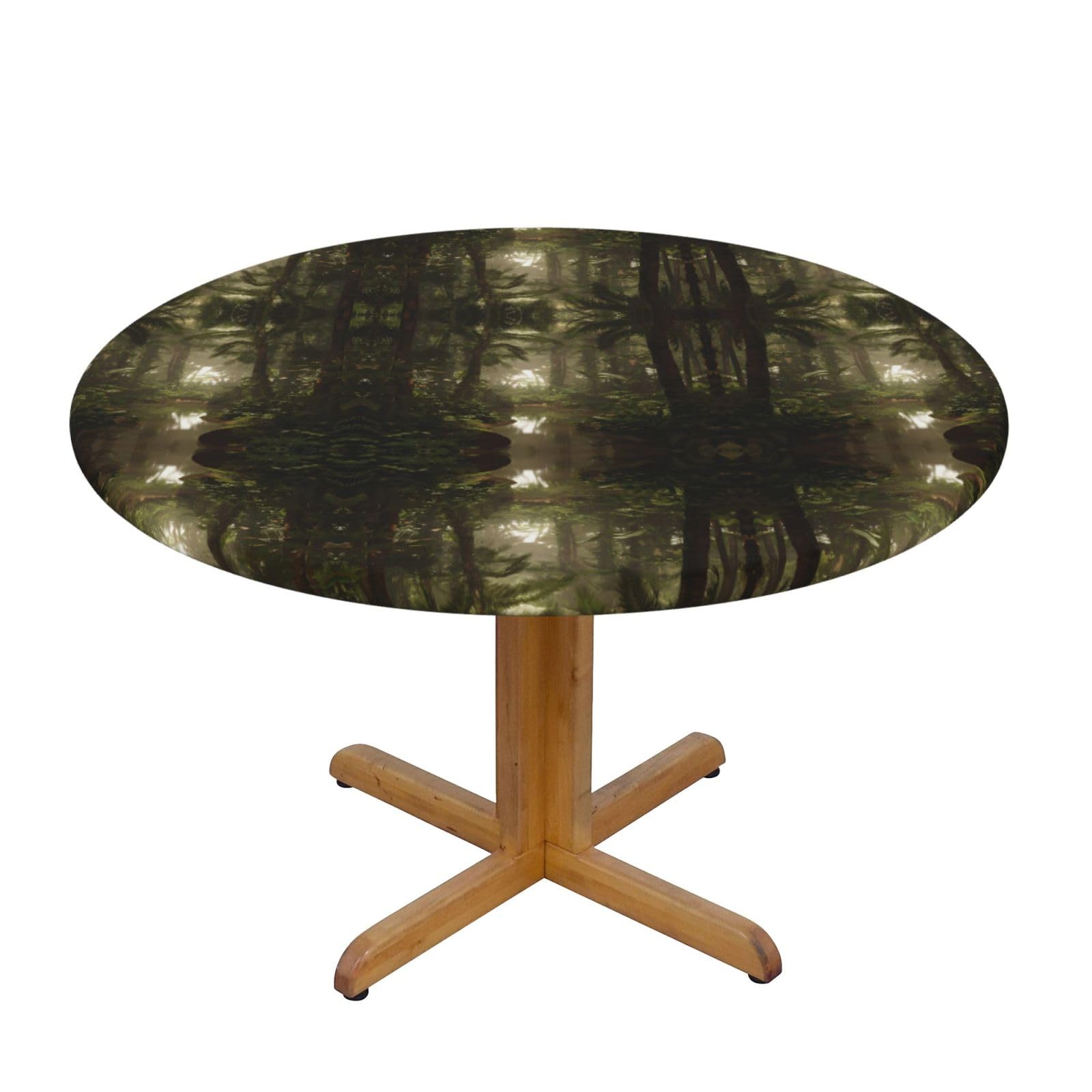 EZDLOWVBA tropical rainforest print Round Tablecloth with Elastic Fits Tables Outdoor Tablecloth,Stain Resistant Table Cover for Kitchen Dining Parties