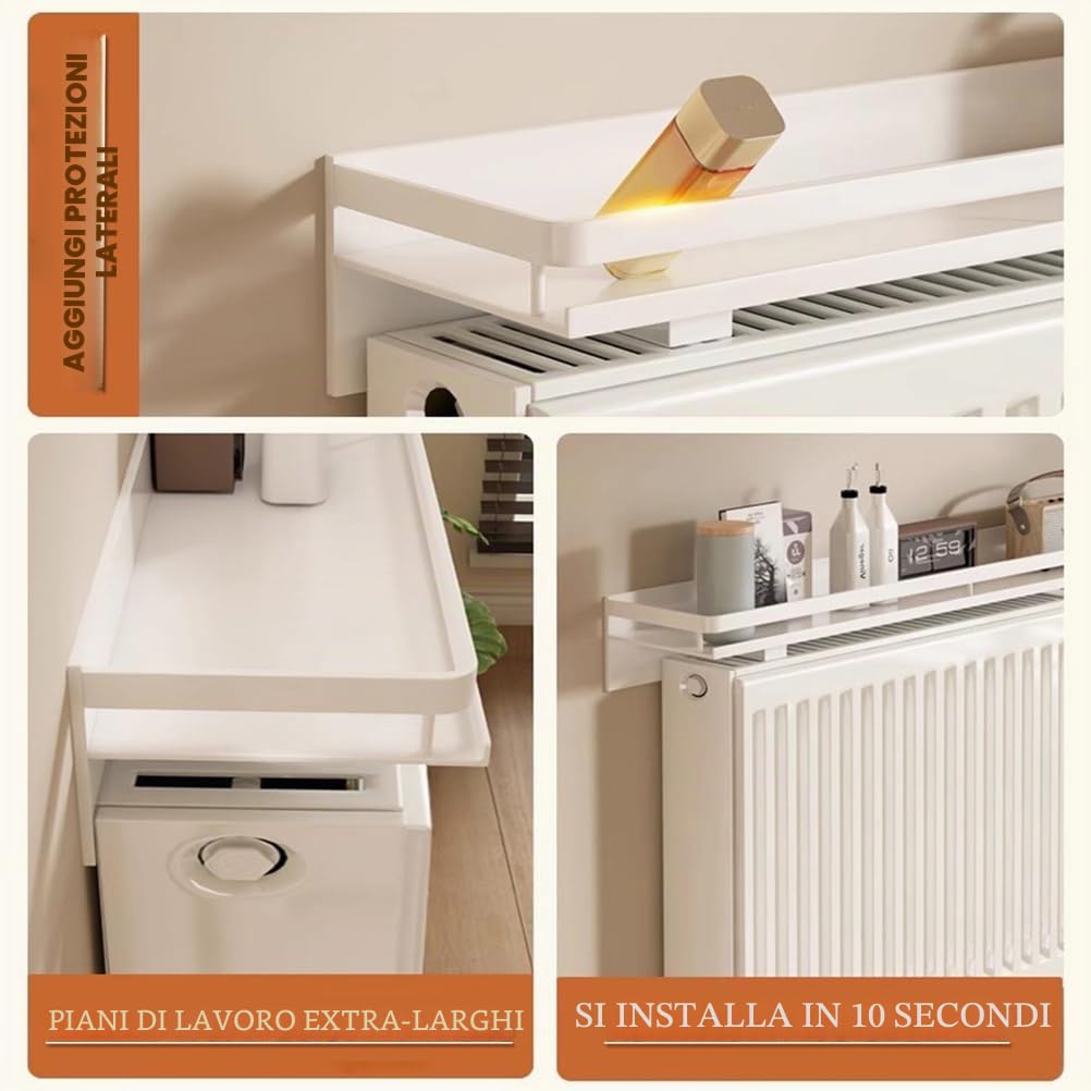 Mensola sopra Termosifone Bianco, Mensola per Termosifone Rimovibile, Mensola Termosifone con Spazio di Stoccaggio, Senza Foratura Easy Fit, Mantenere la Ltanza Ordinata,40cm/15.75in