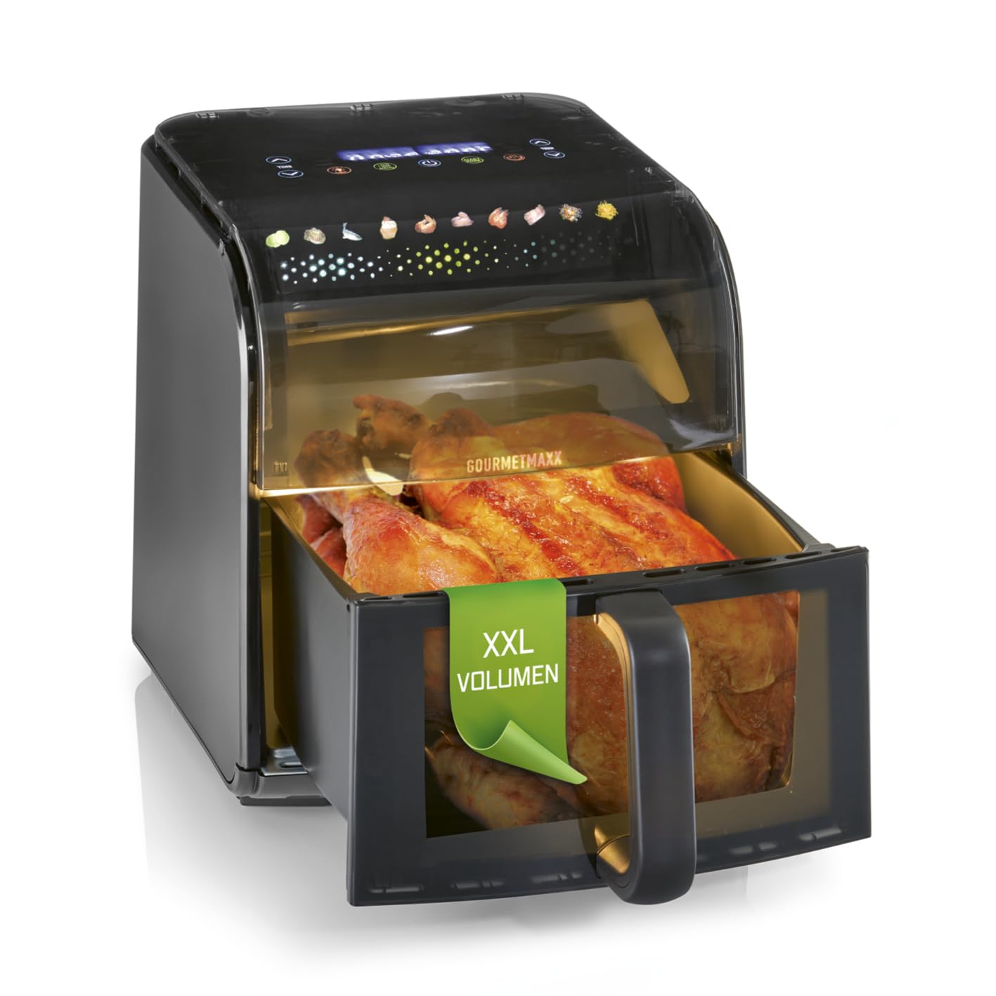 GOURMETmaxx Heißluftfritteuse mit Sichtfenster & Panoramadach - 7 L | stylisher Airfryer inkl. Shake-Reminder & Timer | Fritteuse mit 10 Programmen & 7 Funktionen | Heißluftfritteuse mit Farbdisplay