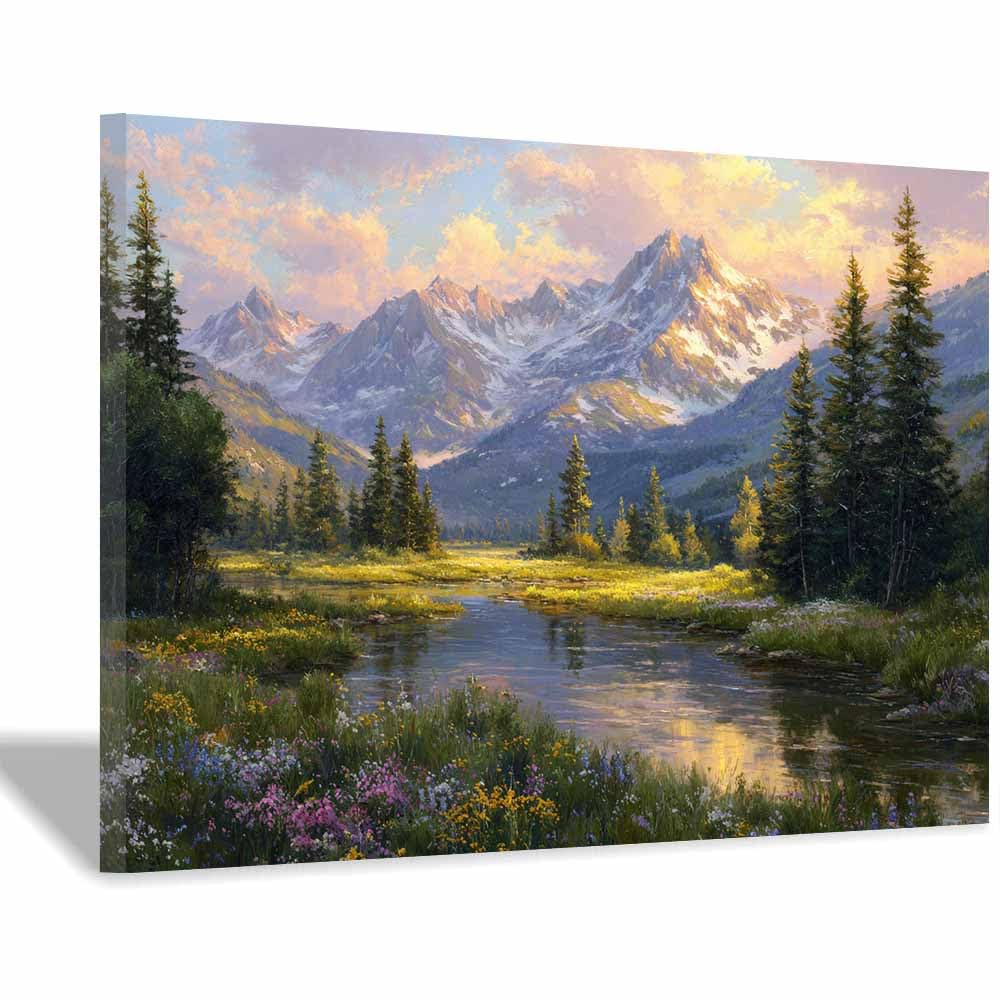 HUYEEI Canvas Print Wall Art Flower valley Modern Nature Landscape Poster, for living room, bedroom,Corridor Office Room Decoretc.(multicolored)-60x80cm Framed
