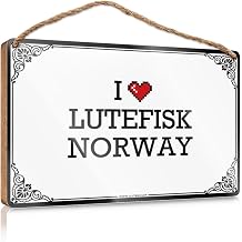 Wall Hanging Wood Sign I Love Lutefisk Norway Wooden Sign Farmhouse Wall Decor Signs Backyard Decor Color Colour, Size 15X28CM