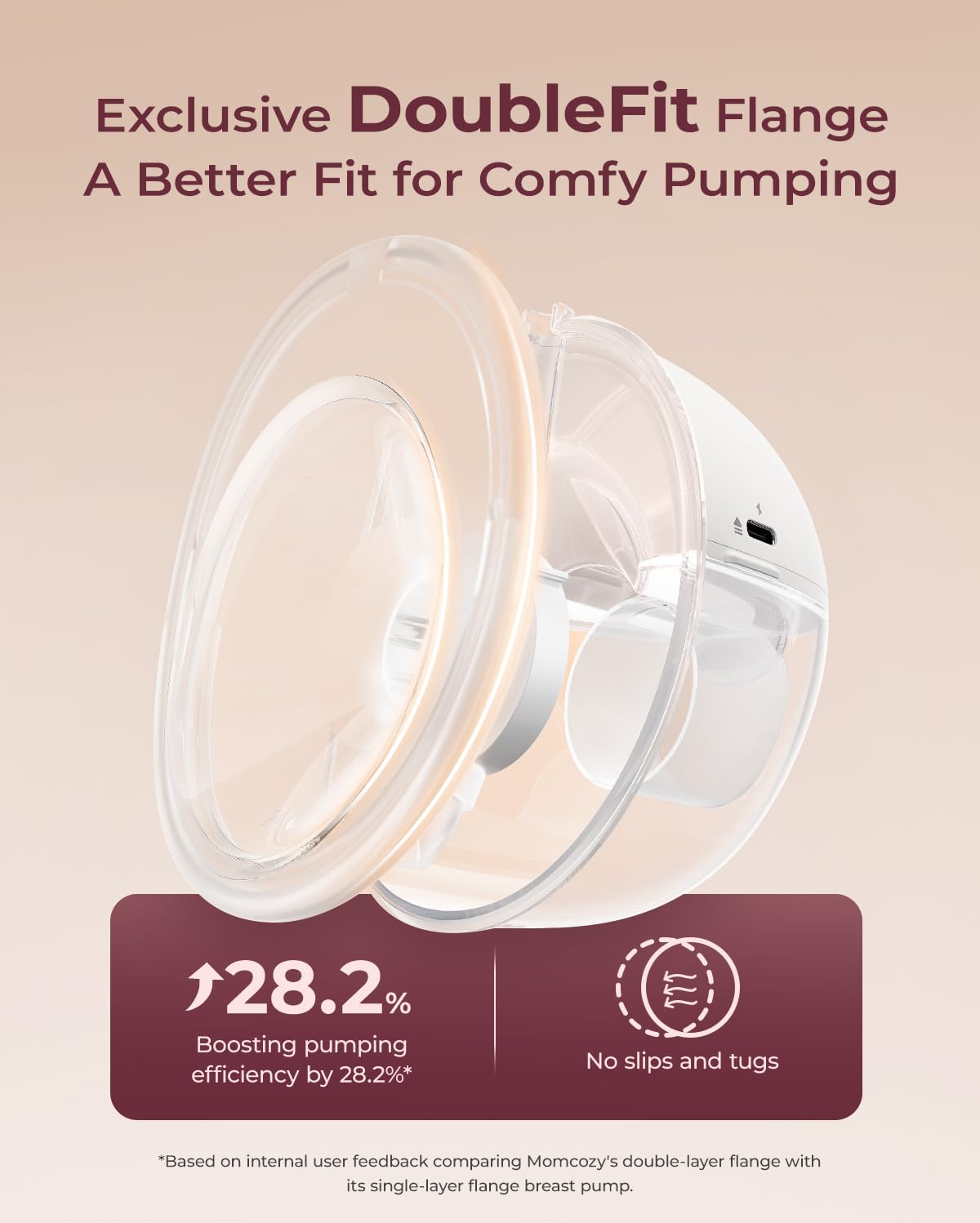Momcozy Momcozy M5 Lite Hands-Free Wearable Breast Pump, DoubleFit Flange for Baby-Like Comfort, 3 Modes & 9 Suction Levels, No Flange Insert or Hard Carry Case, 24mm, 2-Pack, Cozy Red in use