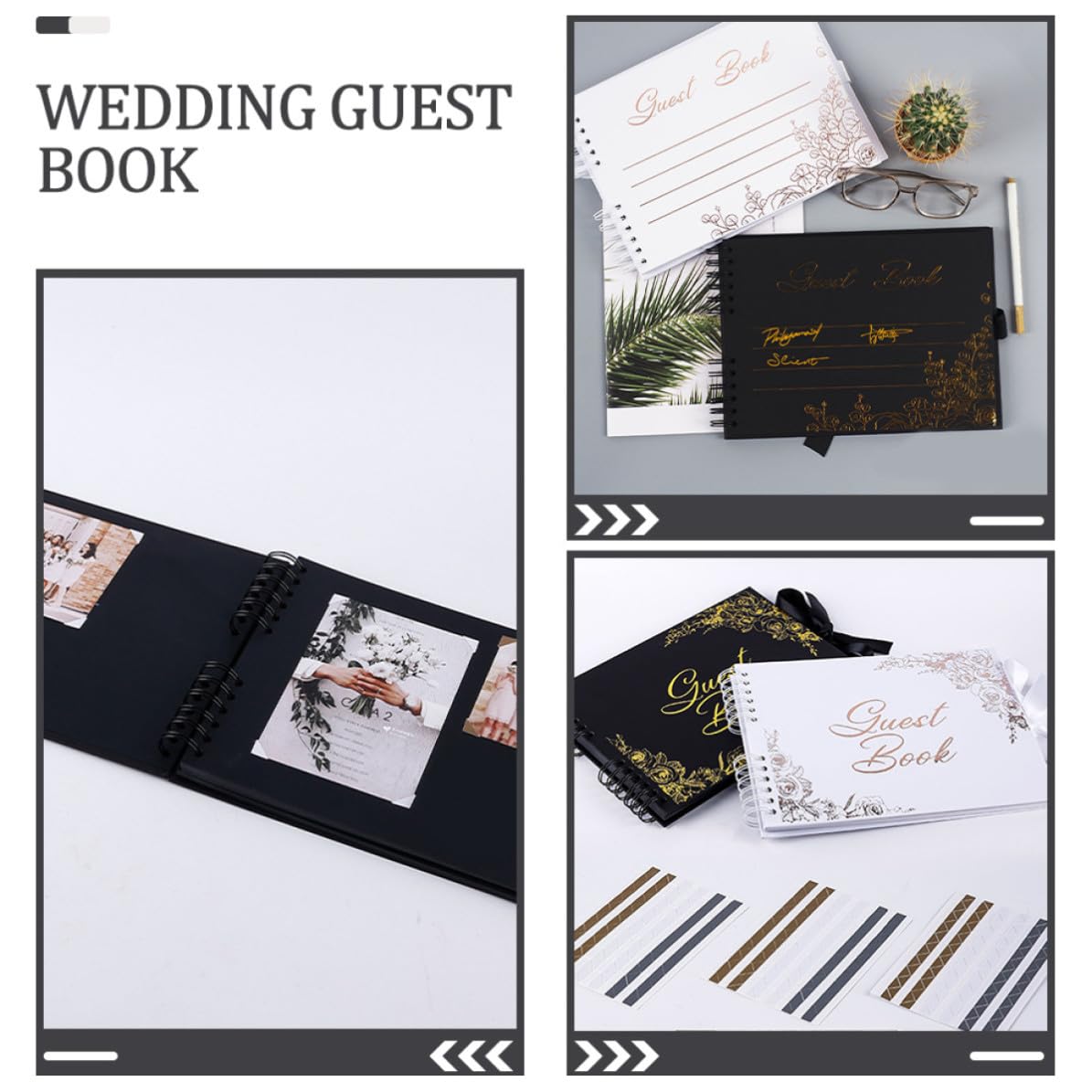 Libro de Invitados de Boda Horizontal DIY Estampado Dorado