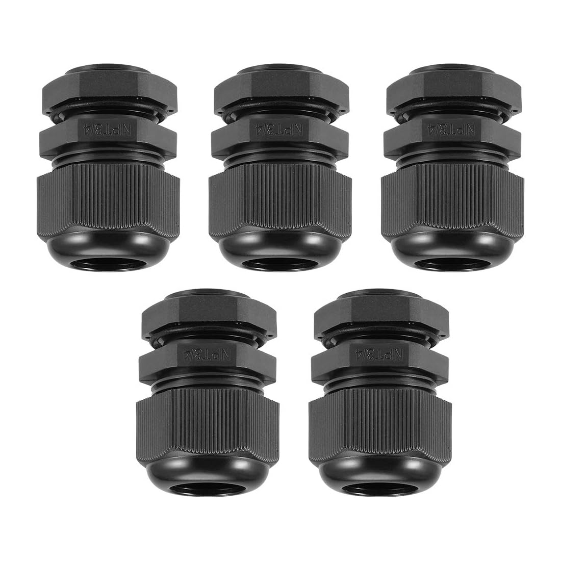 MACHSWON 5Pcs NPT3/4 Cable Gland - Durable Threaded Wire Connector with Locknut for 12-18mm Dia Cable Wire, Black