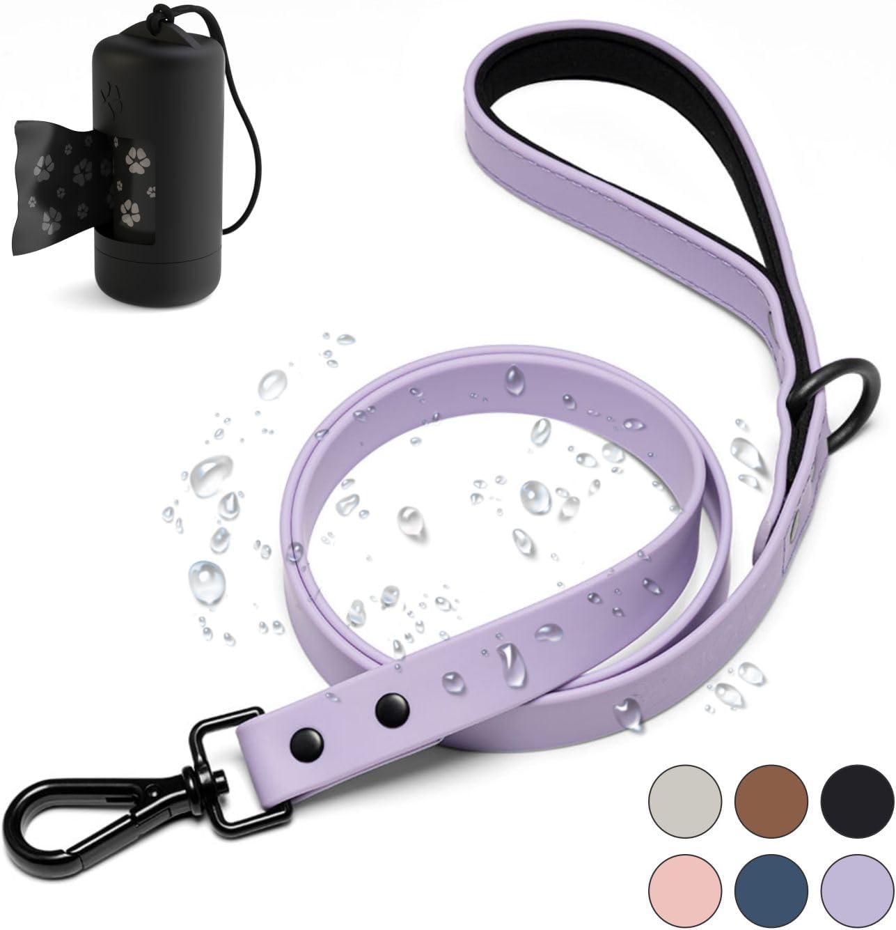 Mojo Pet Supply Hydro Waterproof Dog Leash 2.0 with Padded Comfort Handle and Poop Bag Dispenser | Waterproof and Odor Free | Heavy Duty Dog Leash | 4 Feet | Easy to Clean