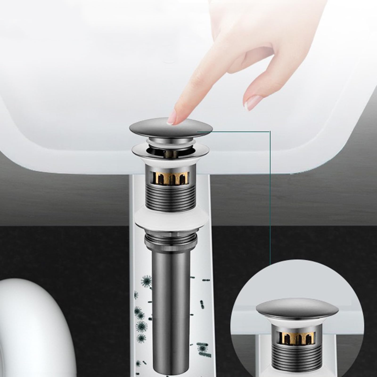 Tubo di scarico del lavandino pop-up Tappo di scarico per lavabo pop-up in ottone Multicolore(Chrome)