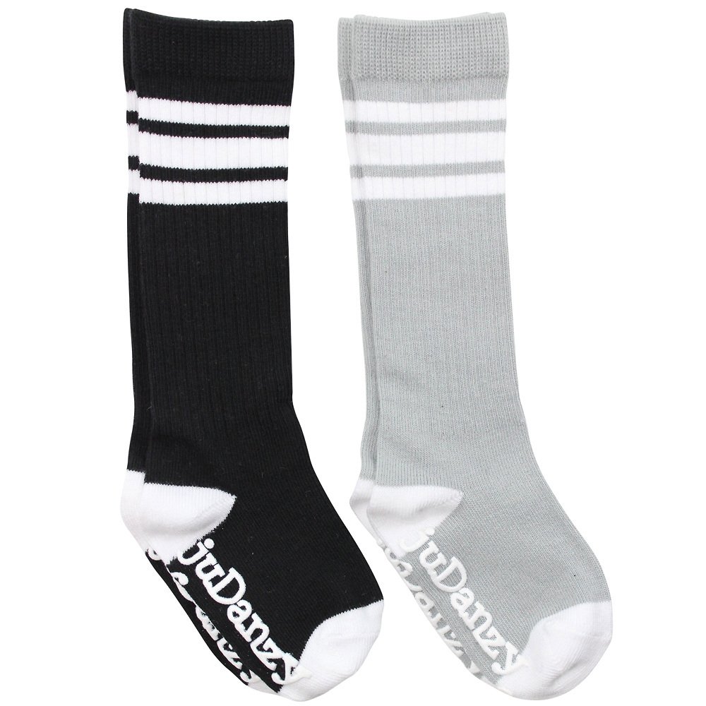 juDanzy Kniestrümpfe für Jungen, Mädchen, Babys, Kleinkinder und Kinder (4-6 Jahre, Schwarz & Grau)