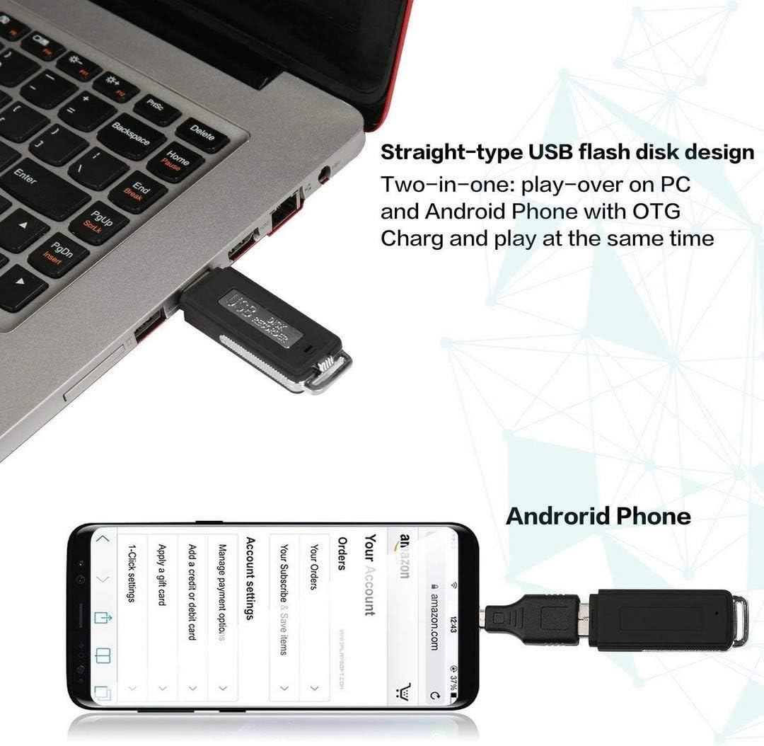 Digital Voice Audio Recorder - USB Voice Recorder - No Flashing Light While Recording - Sound Recording Device for Lectures - 15 Hours Battery Life - Dictaphone, 8GB, Mini Grabadora de Voz