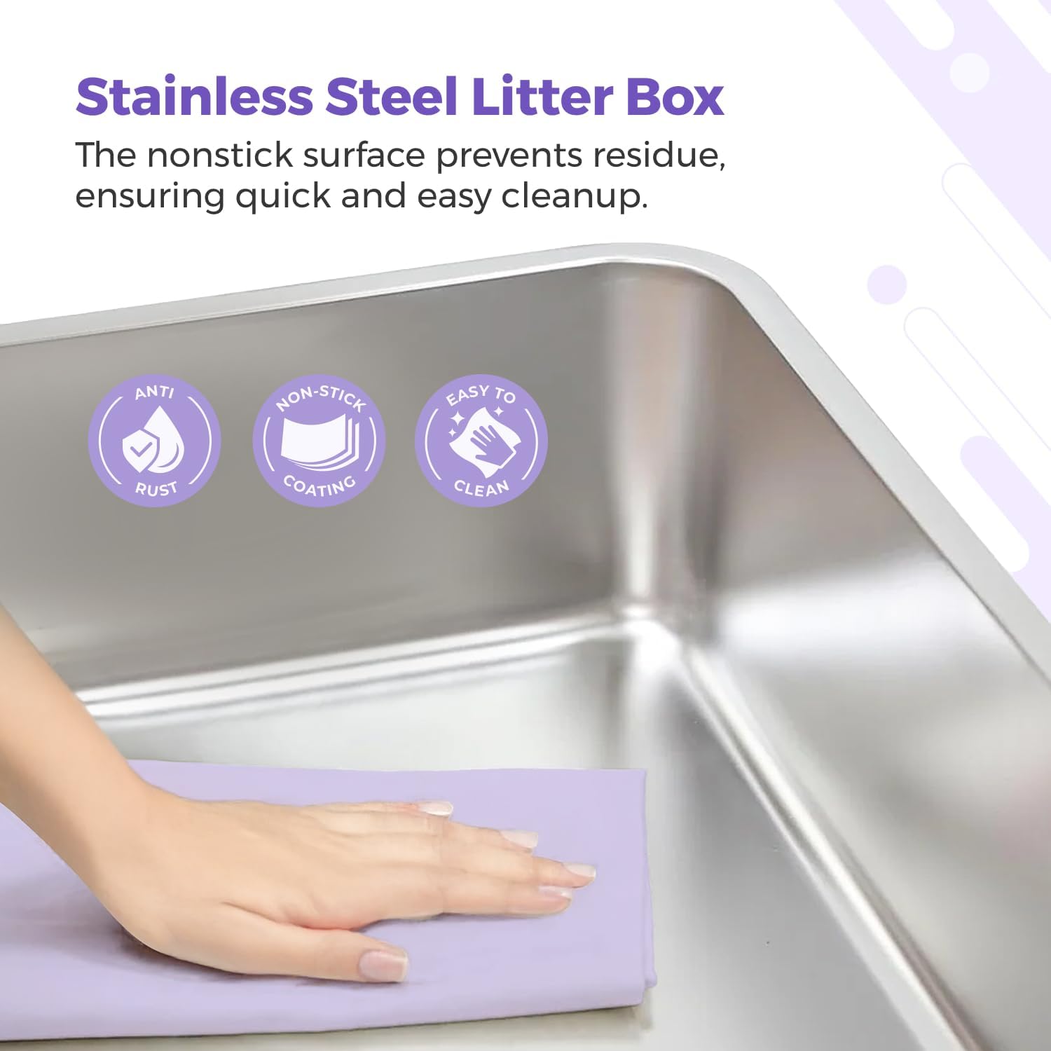 iPrimio XL Stainless Steel Litter Box for Cats with Enclosure and 1 Scooper - Easy to Clean, High-Sided Litter Box for Extra Litter Scatter Protection - XL Size for Big Cats - 23.5"x15.5"x6"