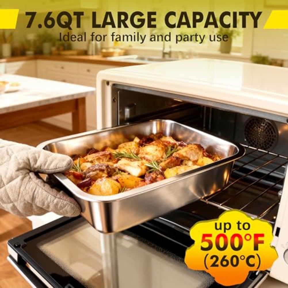 Padella per lasagne in acciaio inox sicura in forno con coperchio ermetico extra profondo per cucinare, conservare e trasportare pasti fino a 500 °C di temperatura (32 × 22 × 15 quadrati)