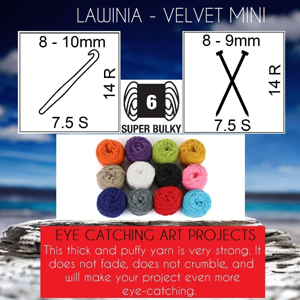 LAWINIA Velvet Premium Mini Soft Chenille Yarn Chunky, Pack of 12 Each 25g, Blanket Velvet Yarn Crochet, Does NOT SHED - Image 3