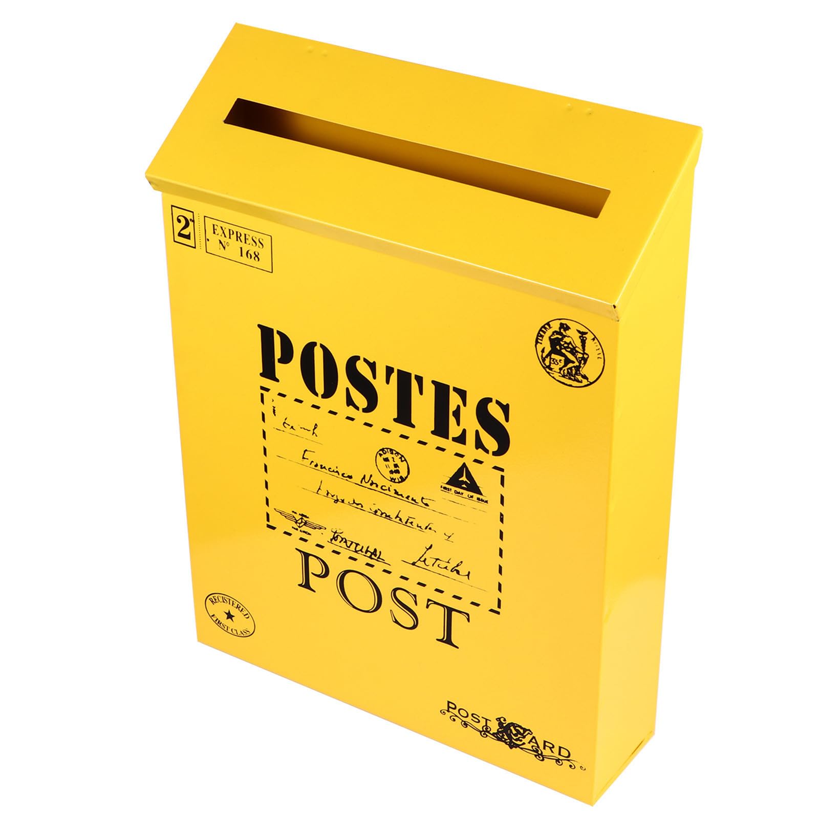 Boîte aux lettres anti-rouille en fer jaune avec 2 crochets