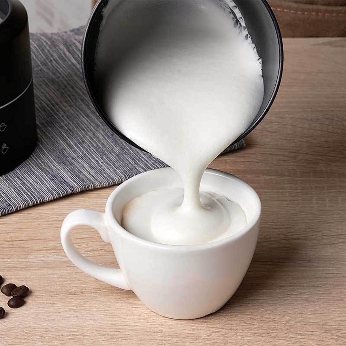 Montalatte Elettrico Portatile 4 in 1 Montalatte Elettrico Staccabile e Vaporiera con Funzione Schiuma Calda e Fredda per Latte Cappuccino Cioccolata Calda (Color : Black) (White)