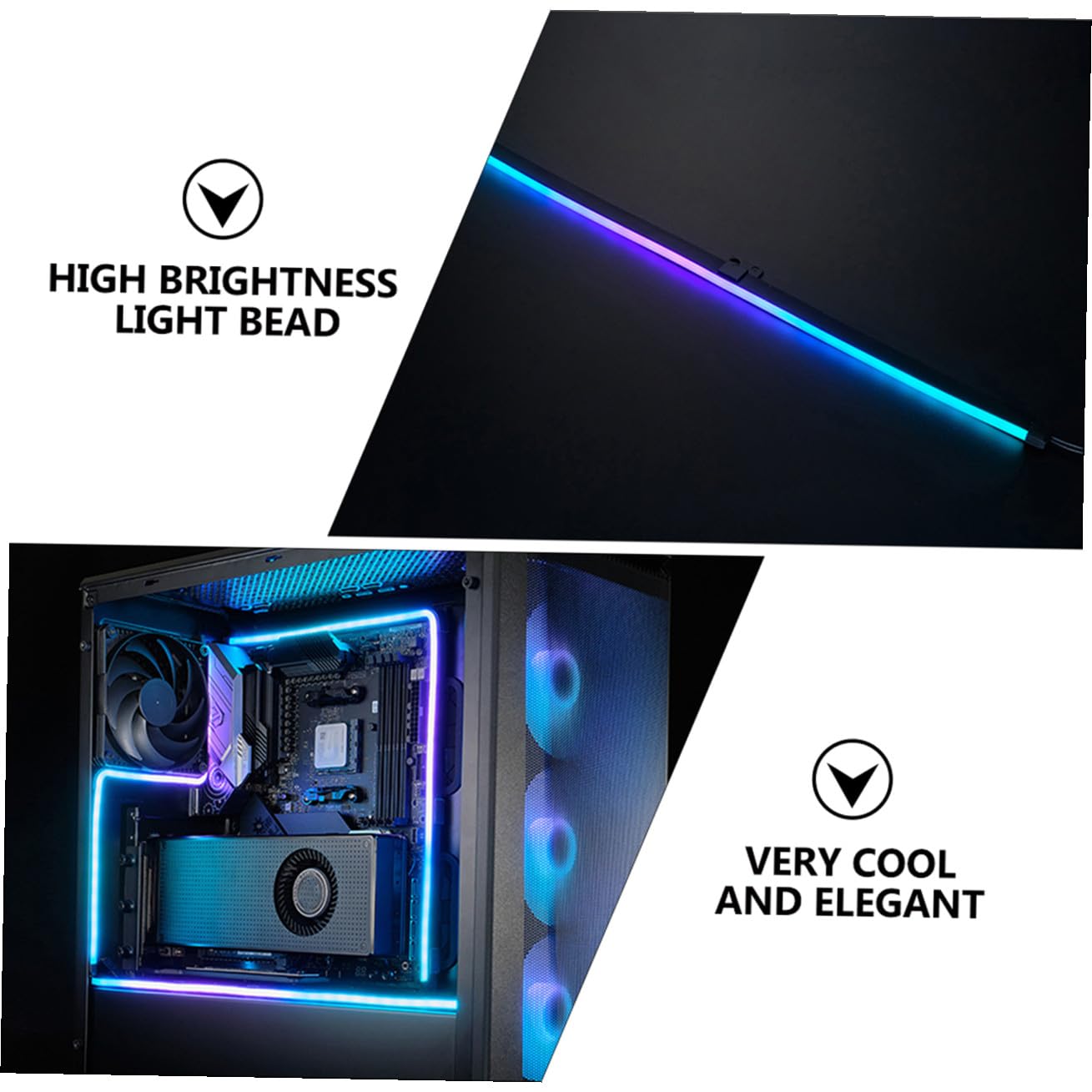 BESTonZON 2pièces Barre Lumineuse Rgb Argb Pour Boîtier Pc De Éclairage Décoratif Personnalisable Pour Ordinateur Facile à Installer Avec Autocollants Adhésifs