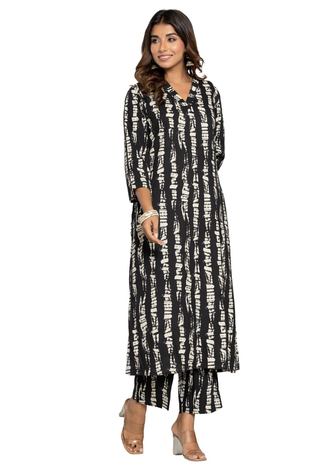 Rytras Women's Cotton Printed Straight Kurta With Pant Set(Ryt579,Black,S)