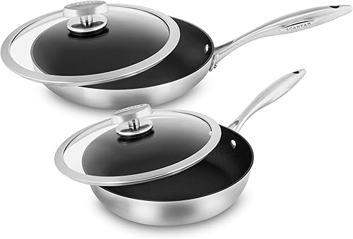 Scanpan CX+ - Juego de sartenes antiadherentes con tapas, sartenes de 8 y 10.25 pulgadas con Stratanium Plus, acero inoxidable de 5 capas