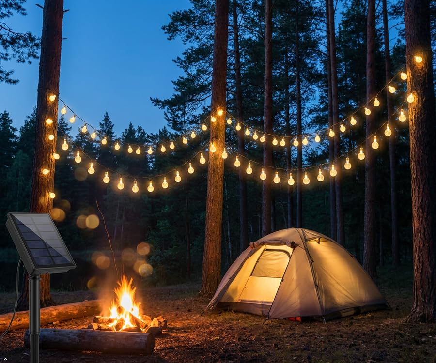 Guirlande lumineuse solaire d'extérieur – 11,9 m – 100 LED avec panneau solaire et double charge USB – Lumières globe étanches pour jardin, terrasse, camping, décoration de fête (blanc chaud)