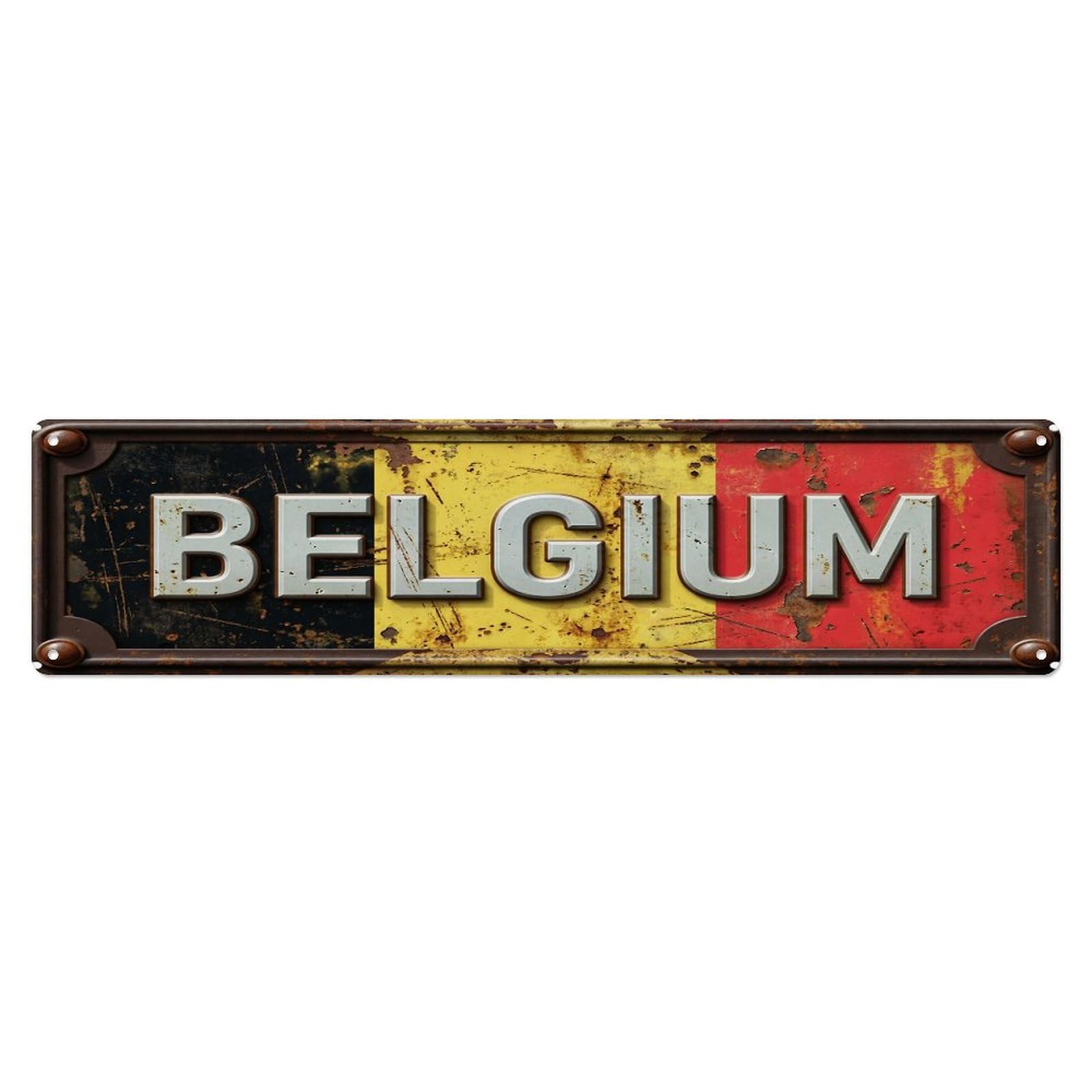 Olhnbad 4X16inch(10X40cm) Vintage Belgium Flag Pattern Metal Tin Sign