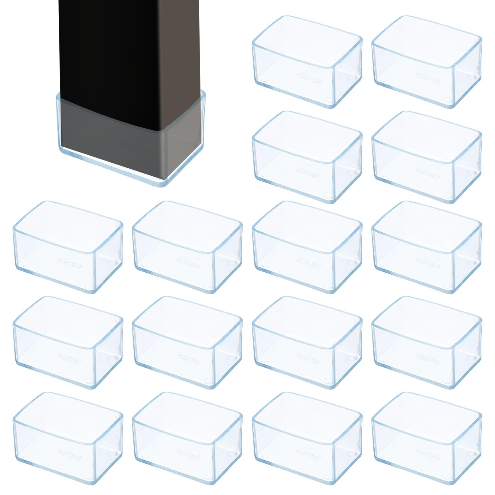 sourcing map 16Pcs Chair Leg Floor Protectors, 2.4 x 1.6 Inch Clear Chair Leg Caps, Rectangular Transparent Furniture Foot Covers Non-Slip Anti-Scratch for Floor, Hardwood, Tile Protection