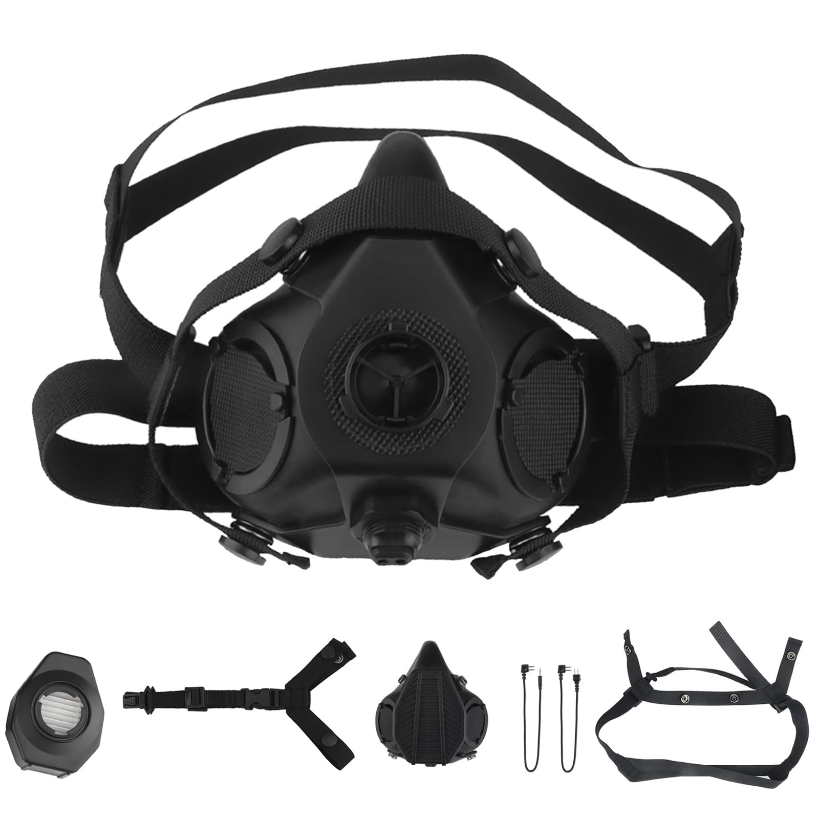 Taktische Atemschutzmaske, Halbgesichtsmaske Mit Austauschbarem Filter und Integriertem Mikrofon für Jagd, Airsoft, Paintball und CS
