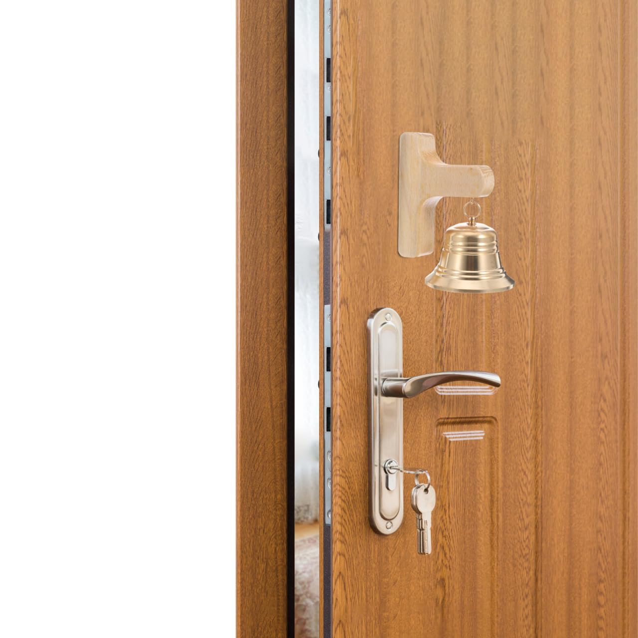 SHINEOFI Magnetische Türglocke aus Buchenholz mit Kupfer Glocke Kreative Ladenglocke für Türöffnung Stilvolle Windspiel Türglocke für Geschäft Büro Restaurant und Hauseingang