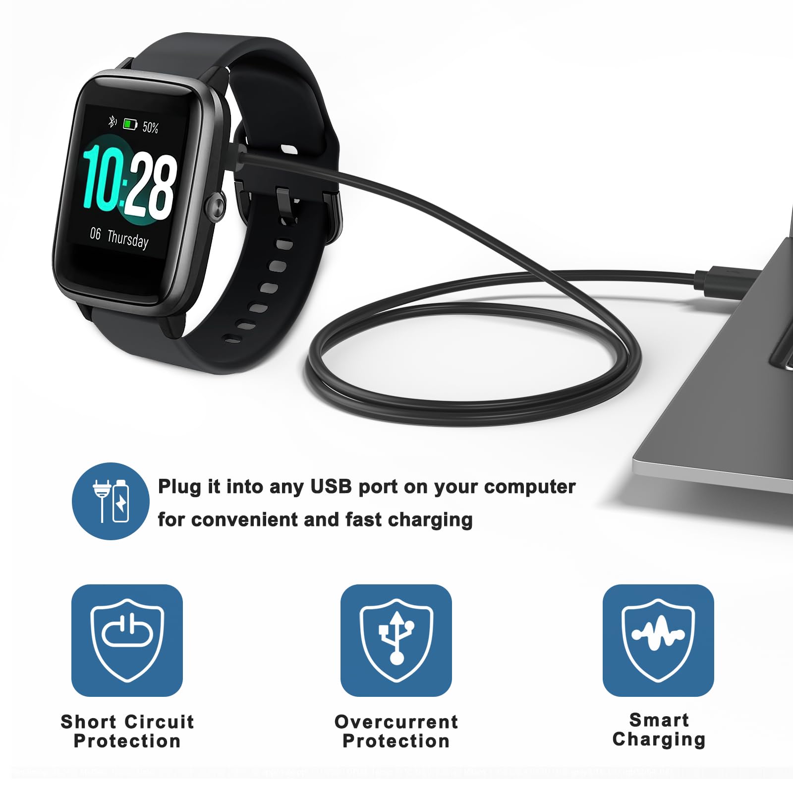 Amzpas Caricatore Magnetico Per Smartwatch – 2 Pin 2,84mm, Cavo USB Da 100cm – Ricarica Rapida - 2