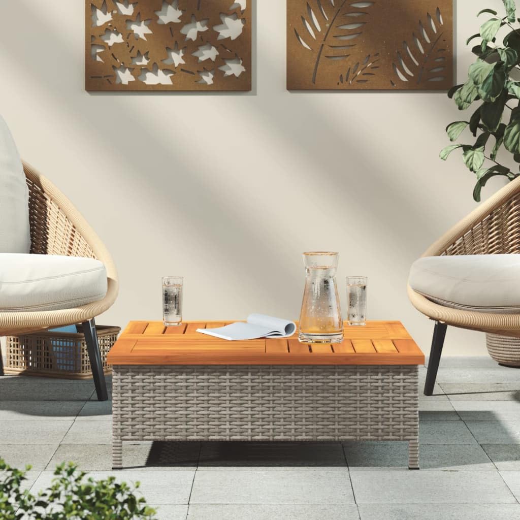 SYDE Stół ogrodowy rattanowy PE i drewno akacjowe szary 70x70x25 cm