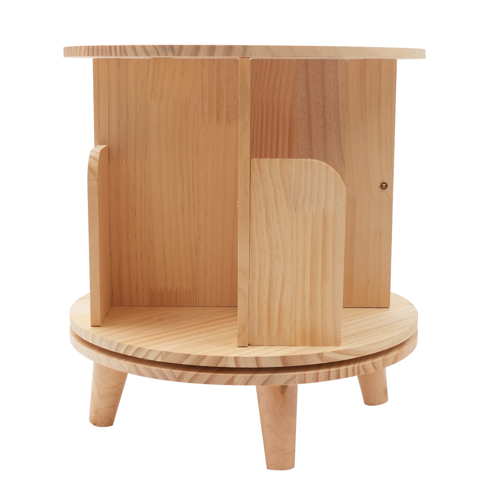 Libreria Girevole In Legno Massiccio – 1 Ripiano E 4 Scomparti. Mini Tavolino Porta Libri In Legno Di Pino. Girevole E Versatile.