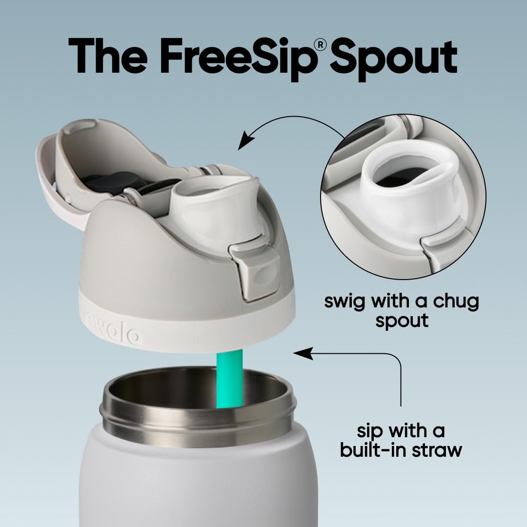 Owala FreeSip - Borraccia termica in acciaio inox con cannuccia, senza BPA, ideale per viaggi, 1134 g, denim