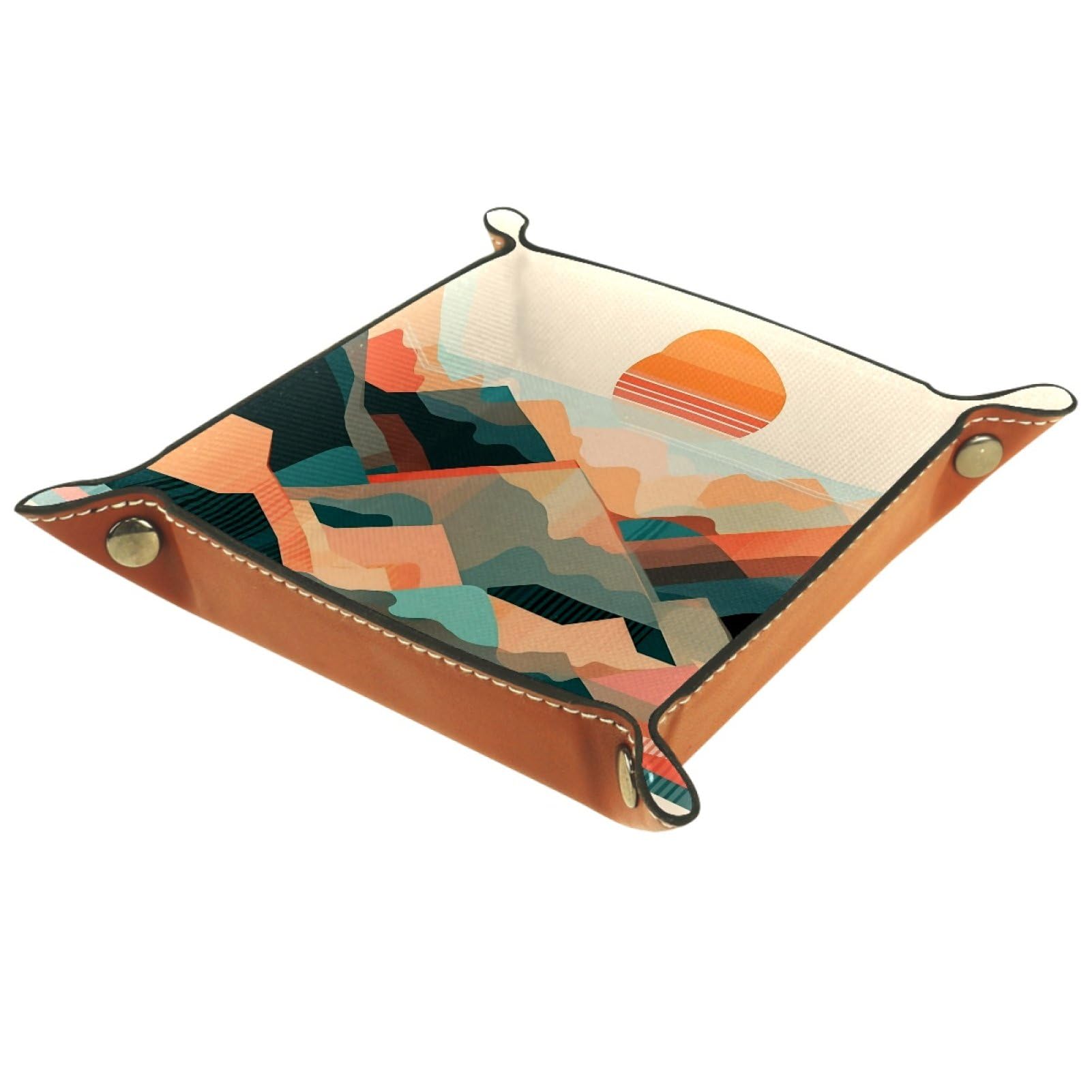VAPOKF Geometric Sunrise Portable Folding Dice Rolling Tray, Microfiber Leather Dice Holder for Dice Games Like RPG, DND and Other Table Games