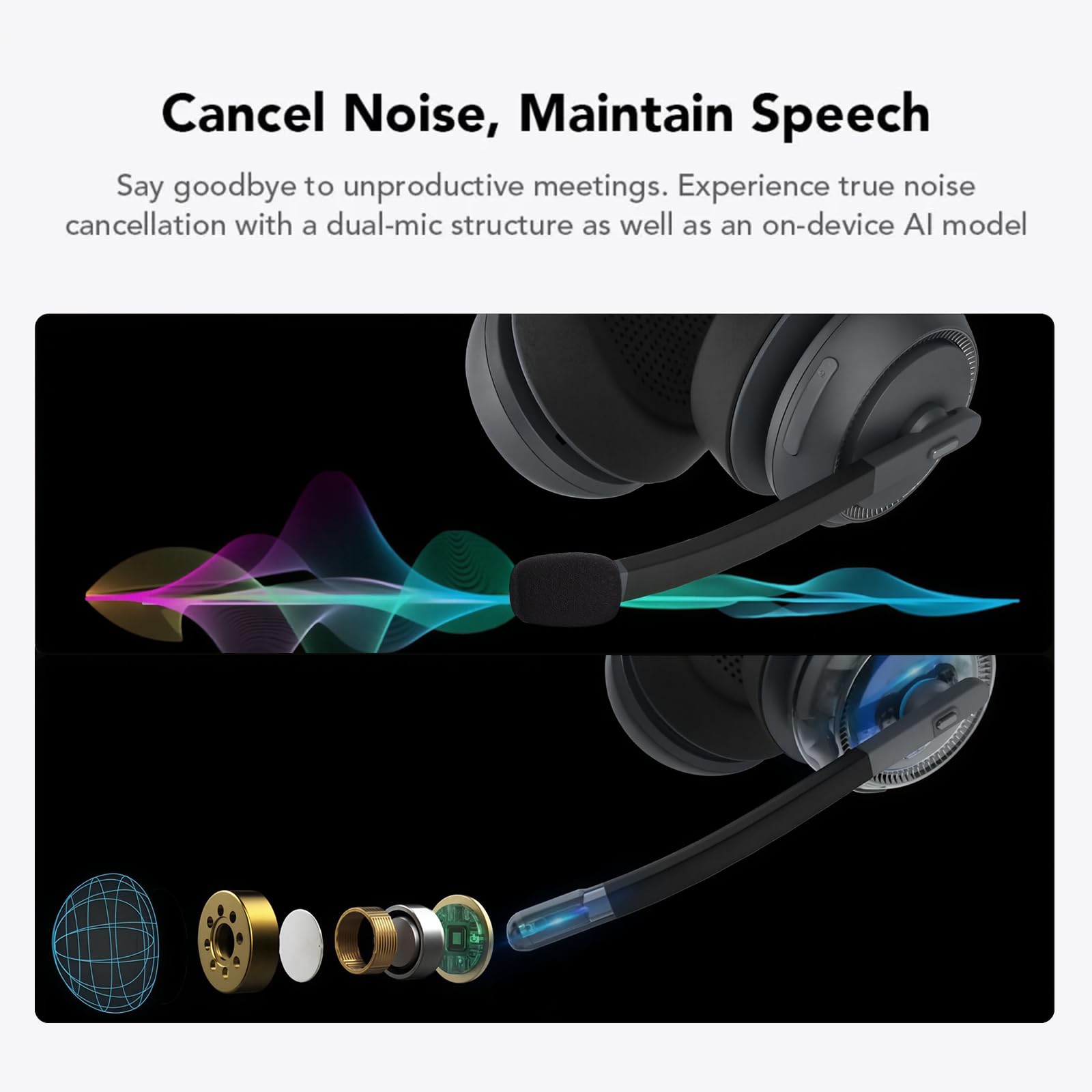 Nuroum HP31D(3rd Gen) Professionnel Casque Bluetooth sans Fil avec Micro,Casque à Réduction de Bruit ENC, Station de Charge/Bluetooth 5.4/USB Dongle, 45H d'Autonomie pour Télétravail/PC/Appels Clairs