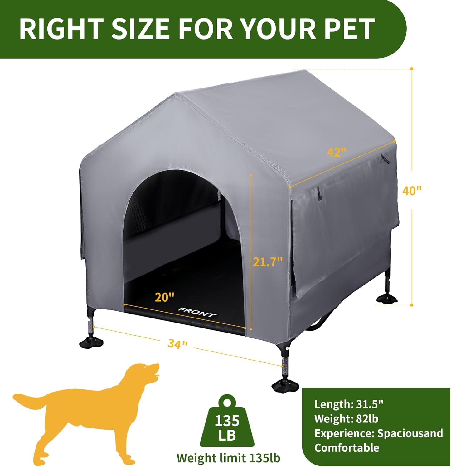 Summertrail 42" Large Dog House Outdoor Indoor with Breathable Mesh Windows-Elevated Dog Bed Cot Dog Tent Shade Shelter for Large Breeds with Canopy, Weatherproof Dog Kennel for Outside, Easy Clean - image 4