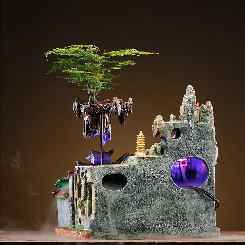 Fuente Decorativa de jardín, Fuente de Agua con Cascada, de Resina, con función humidificadora, Feng Shui Zen, decoración para salón, Dormitorio, Oficina
