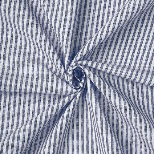 Image of Encasa XO Cotton Table Runner for 4 Seater | Size 13x59 in | Ticking Navy Blue - Machine Washable & Durable