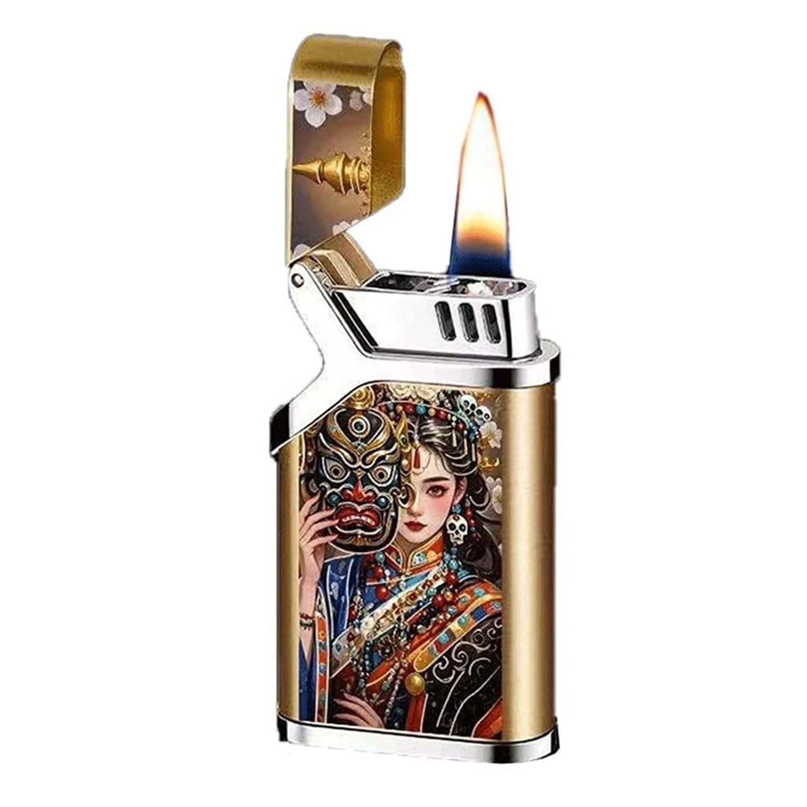 Briquet rétro au butane rechargeable avec flamme douce coupe-vent en métal