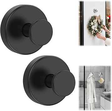 WEERSHUN Suction Cup Hooks for Wreaths on Glass,Wreath Hangers for Front Doors,No-Drill Bathroom Hooks for Metal Towel Hooks for Showers Bathrooms Mirrors Front Doors 2, Matte Black
