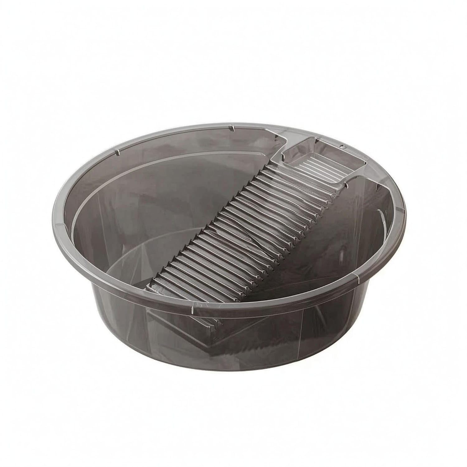 Slanted Scrub Board Washboard Basin Built-in Soap Dish Hand Wash Tub One-Piece Round Wash Basin Ribbed, Black, M-image-27
