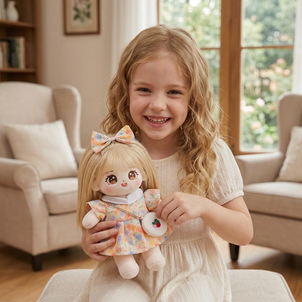 SIXRUN Plüsch-Puppenkleidung für 20 cm Große Puppen, Baumwollstoff- Outfit-Set mit Schleife und Tasche, Dekorativer Schutz, Doppelter Verwendungszweck, Als Im Wohnheim (2