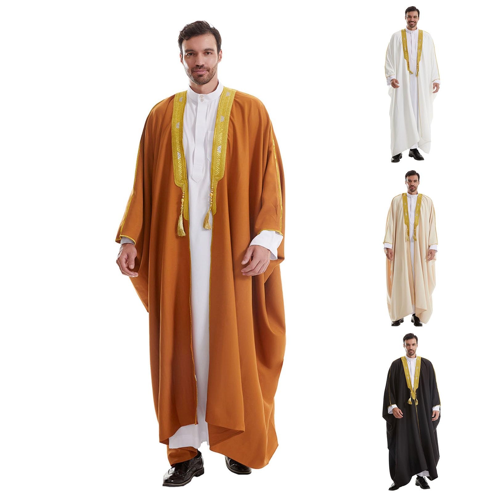 Abbigliamento Musulmano Uomo Caftano Abiti Musulmani Uomo Ricamato Musulmano Abaya Robe Arabia Islamica Dubai Robe Anteriore Aperto Kaftano Kimono Tradizionale Thobe Abaya Djellaba