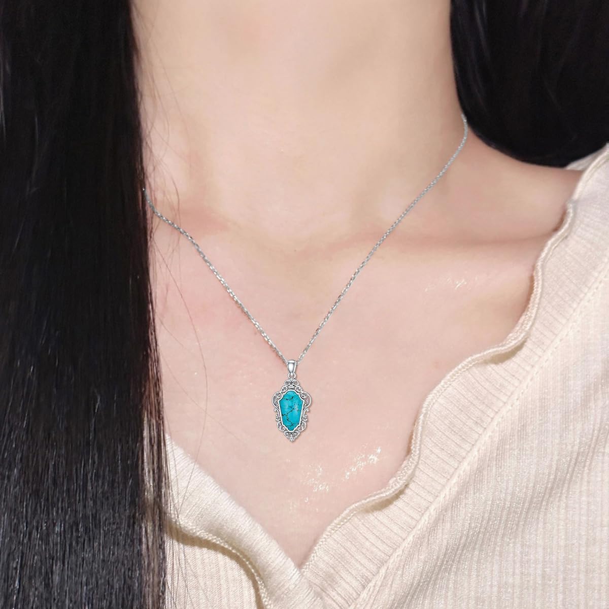 Natural Turquoise Pendant Necklace for Women 925 Sterling Silver Genuine Turquoise Jewelry Gifts - Image 4