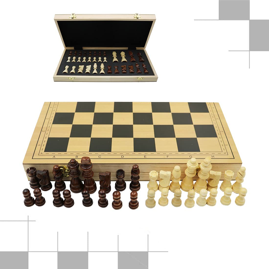 Icegrey Scacchiera in Legno Pieghevole Giochi Tradizionali Stoccaggio Portatile Set di Scacchi Internazionali per Viaggio Gioco da Tavolo per Adulti Bambini 40x40cm