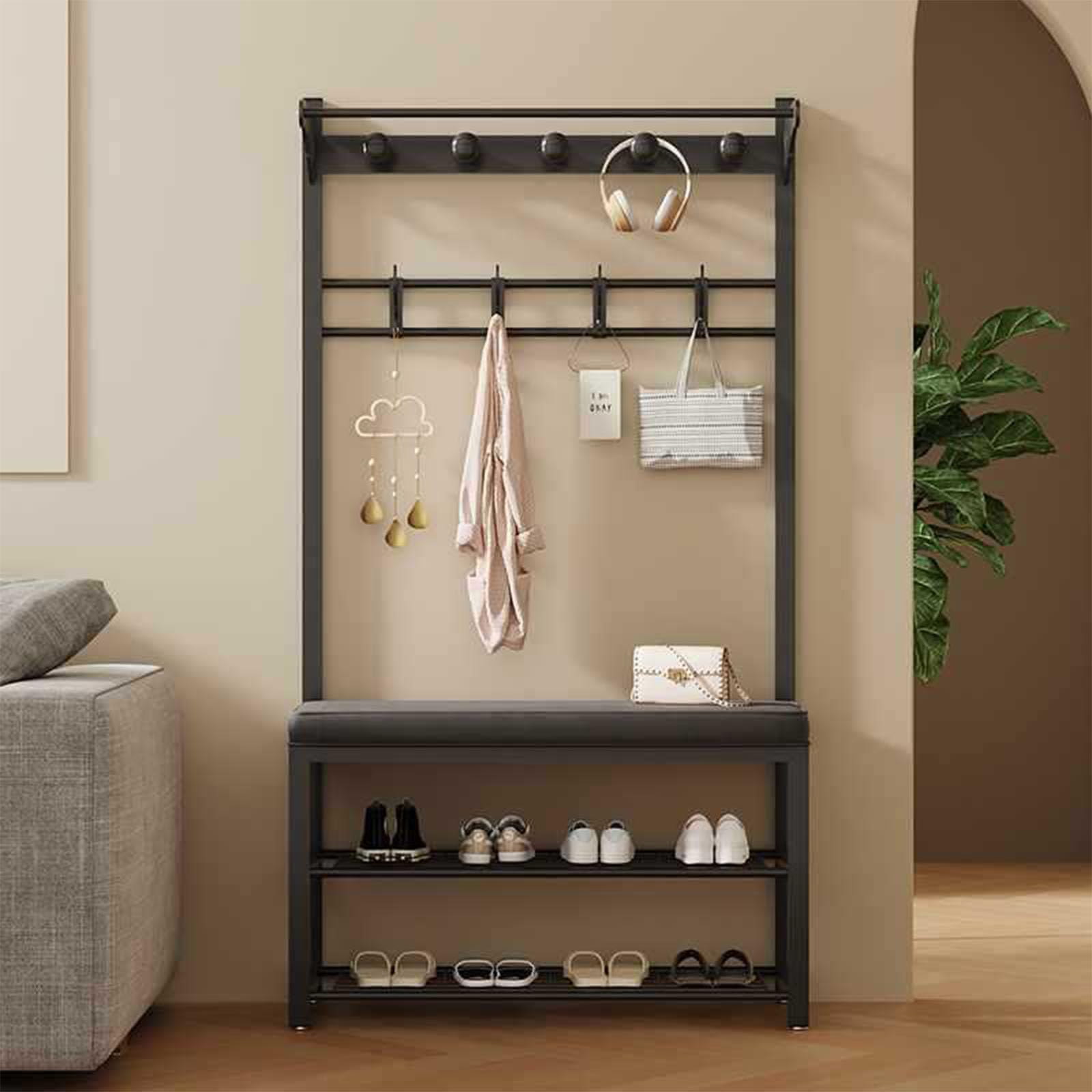 Porte-manteau avec banc à chaussures vestiaire autoportant aux finitions soignées