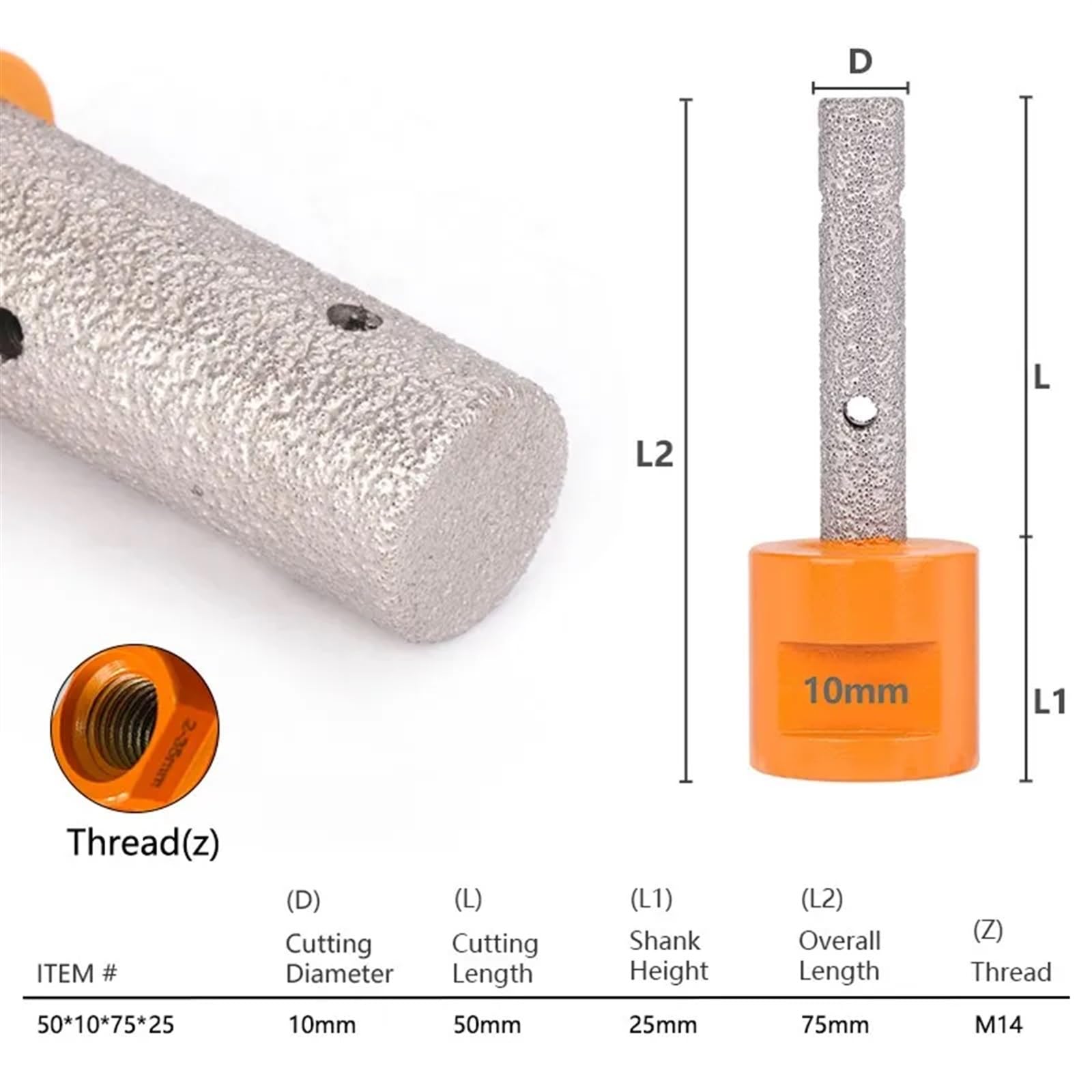 M14 Thread Diamond Finger Bits Enlarge Grinding Holes Dia 6/10/12/15/20/25/30mm Tile Stone Countertop Diamond Bits 1Pcs(50x10x75x25)