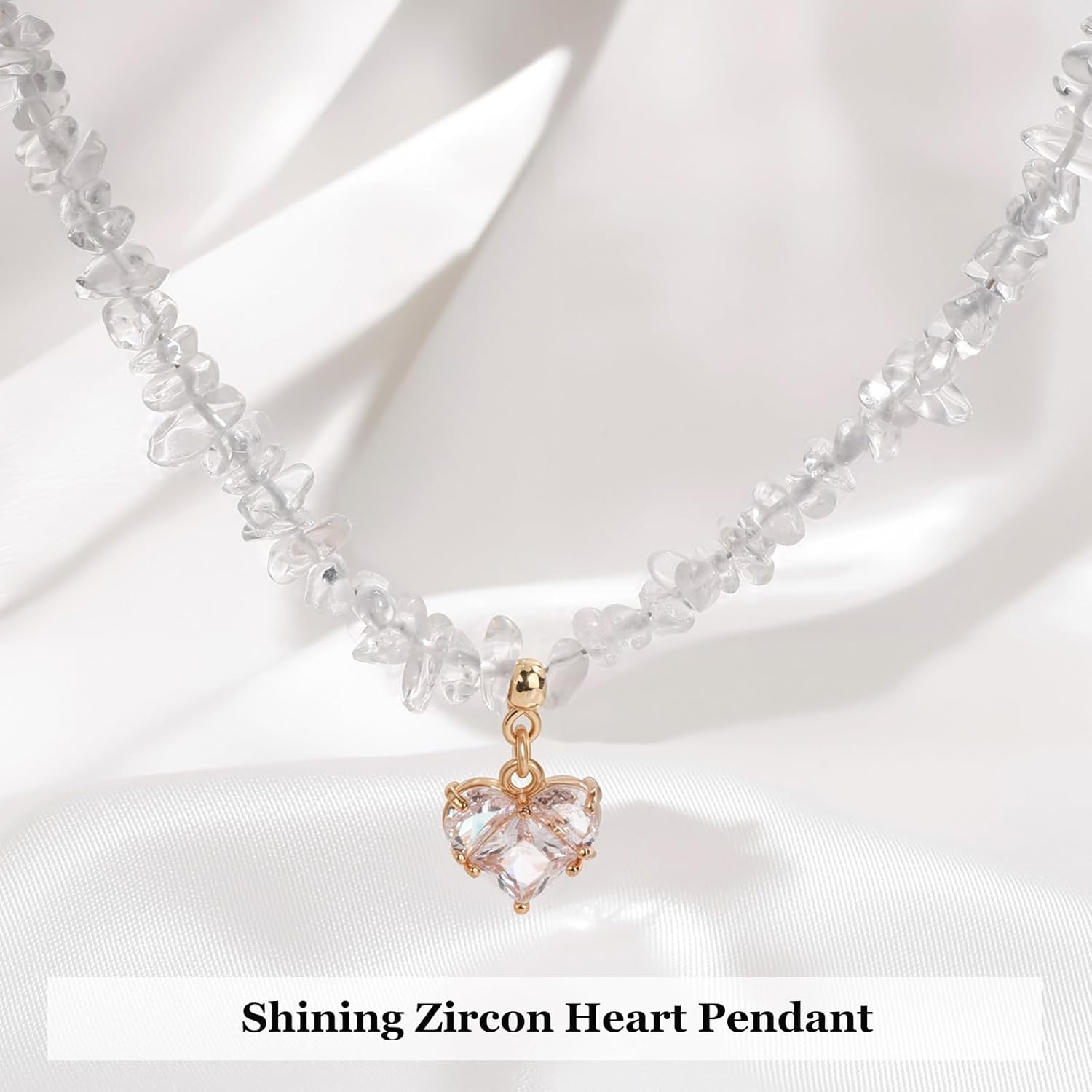 GolbalJew Healing Crystal Beaded Necklace Stone Chips Beads Heart Pendant Choker Necklaces for Women Gemstone Jewelry Gifts - Image 3