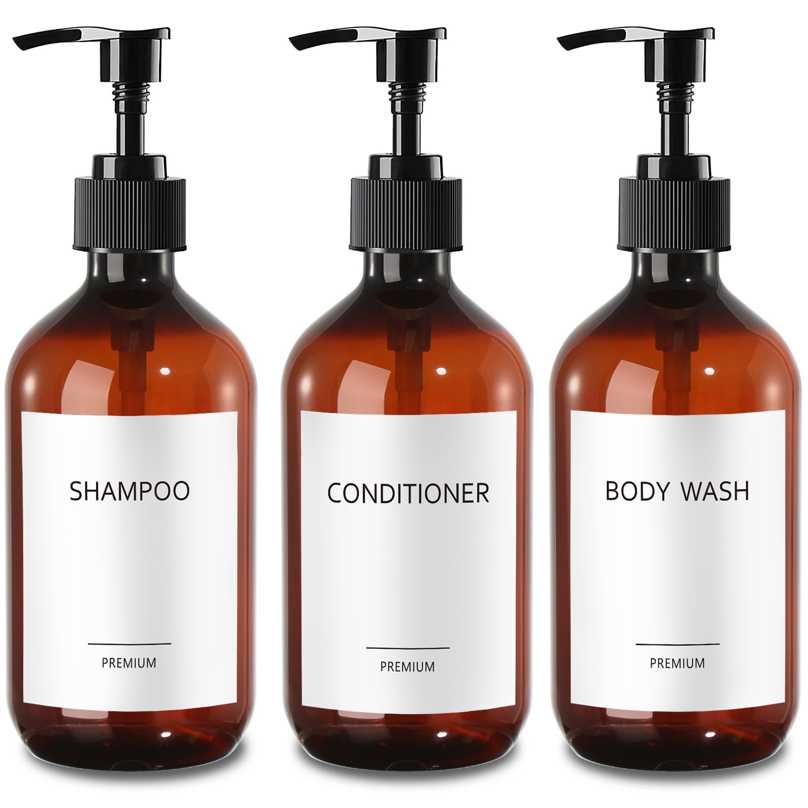 GMISUN Shampoo and Conditioner Dispenser, 500ml Plastic Amber Soap Dispenser for Bathroom 3Pcs Shower Gel Dispenser