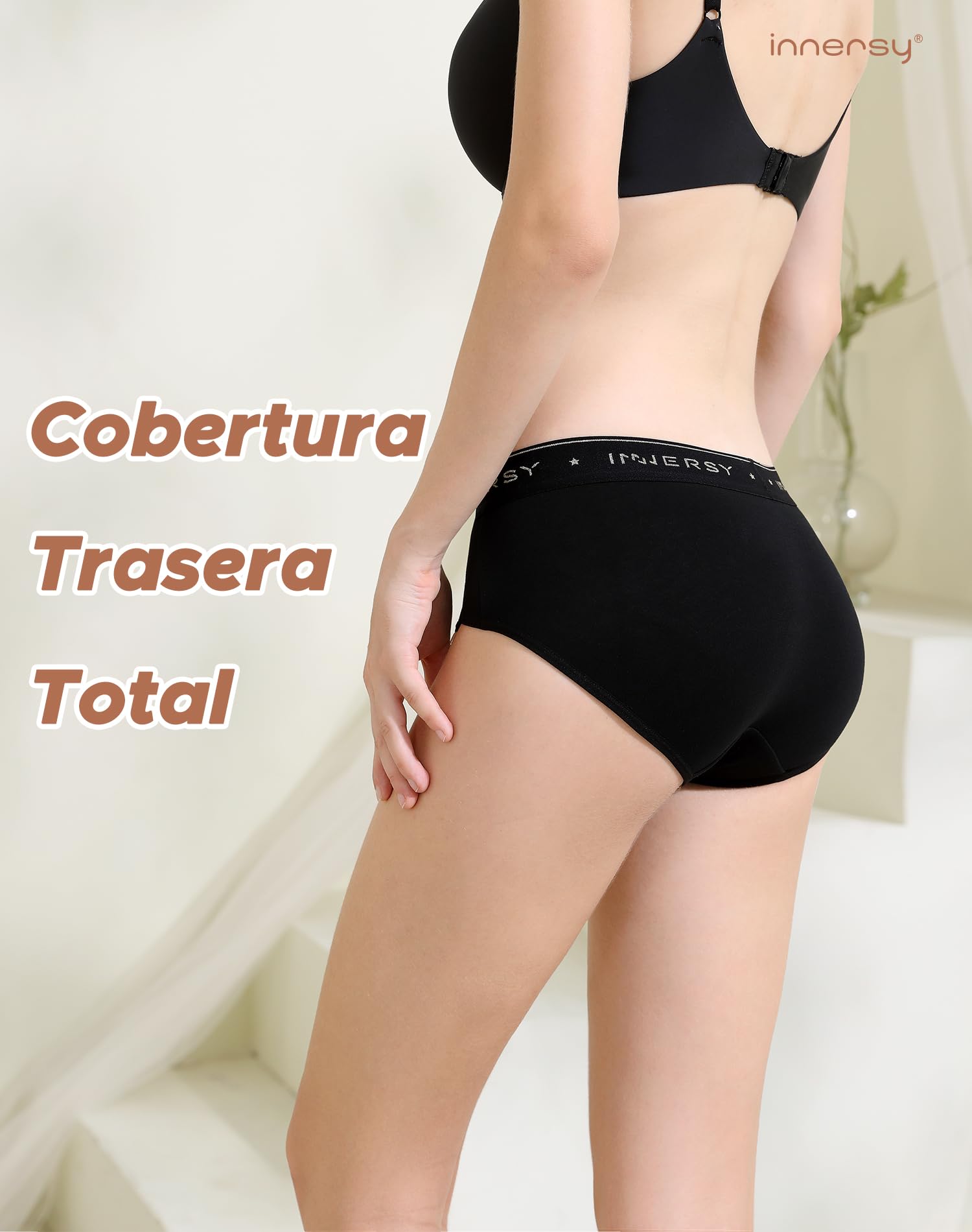 INNERSY Bragas Mujer Algodón Comodas Braguitas Cinturón Deportivo Ropa Interior Cintura Media Pack de 6
