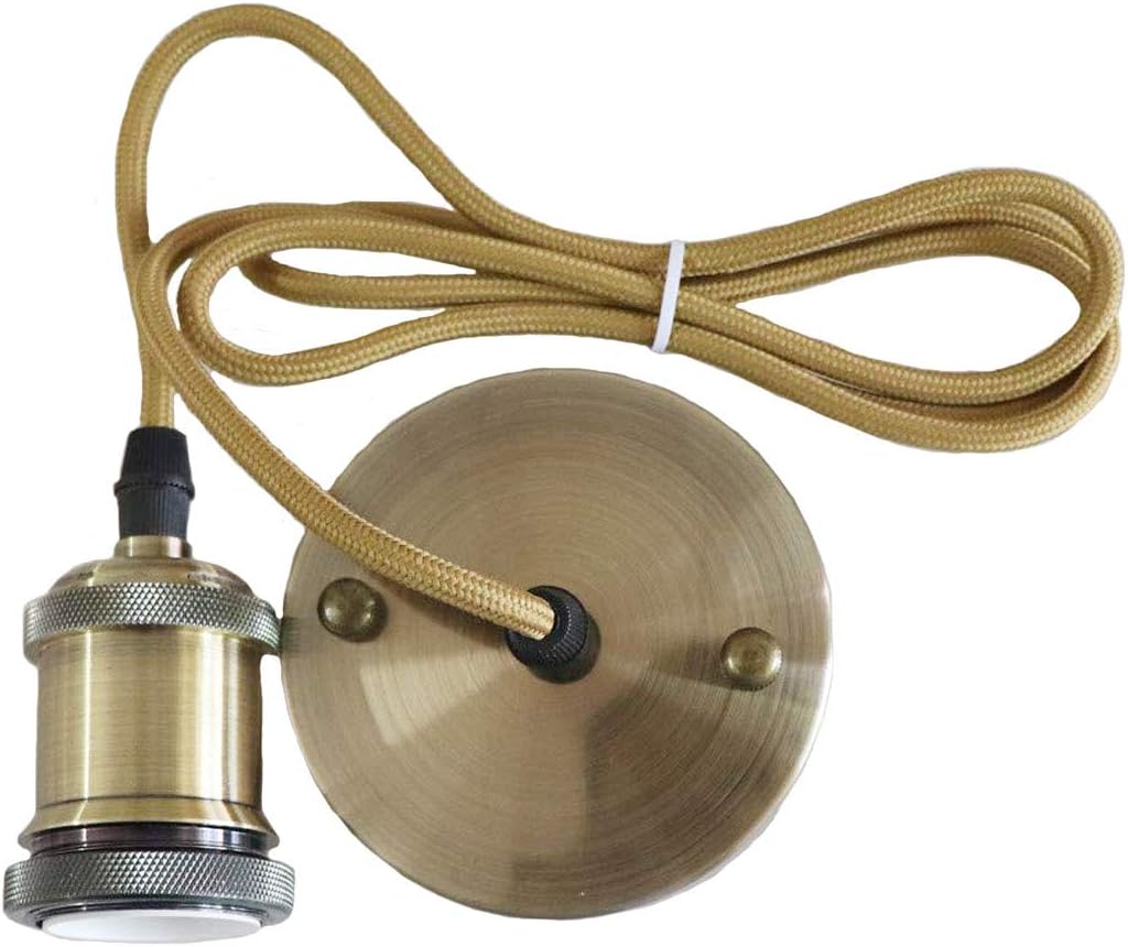 Hudi Fyier E27 Edison Ceiling Lamp Pendant Lamp Lampholder Copper Vintage Retro Antique with 1.4 Meter Cable (Green Bronze)