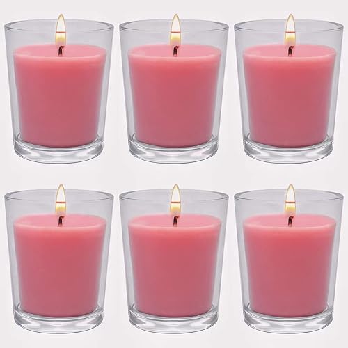 Juego de 6 velas votivas rosas para decoración del hogar, bodas, vacaciones, fiestas y bricolaje, vela de cera de soja sin perfume de 3 onzas