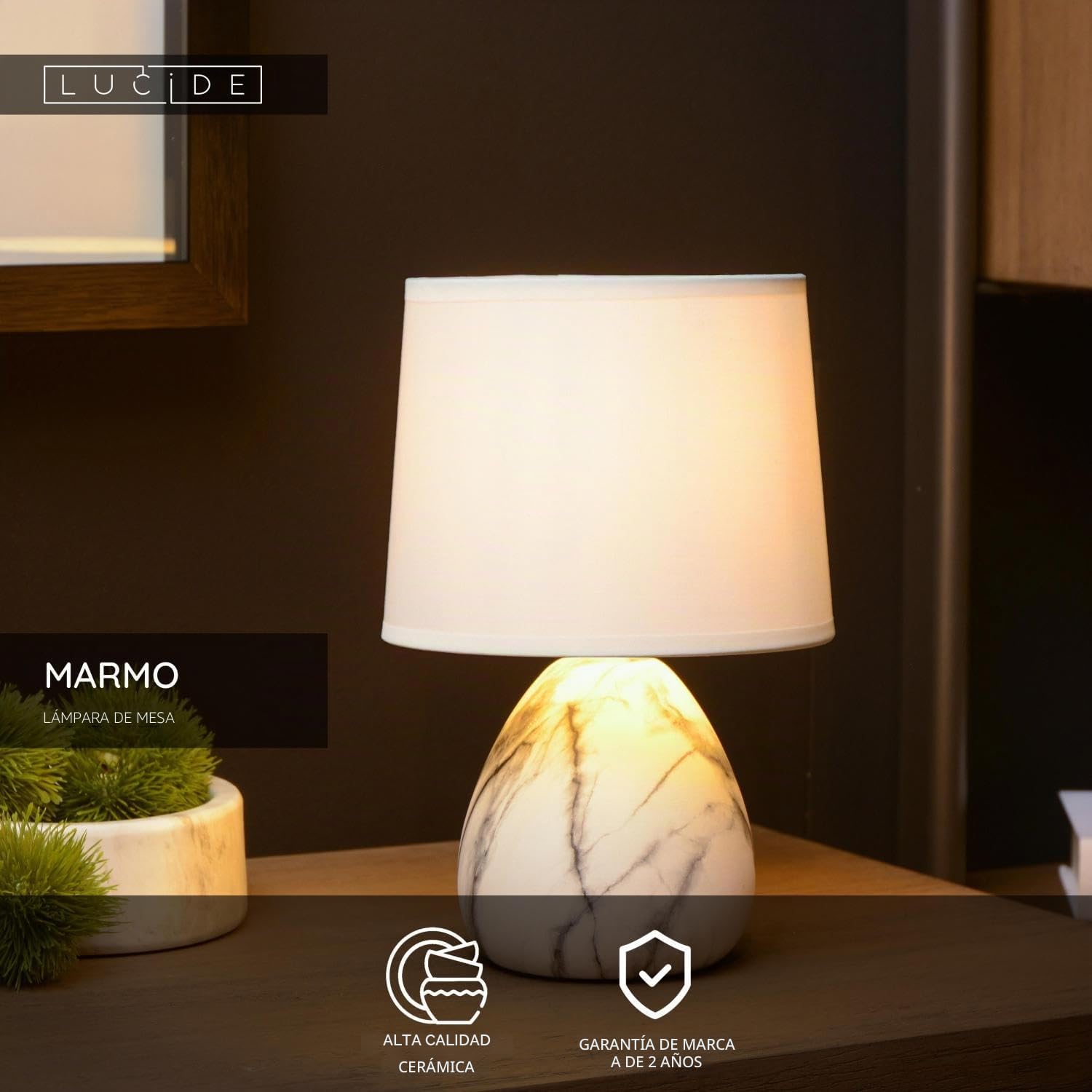 LUCIDE MARMO - Lámpara de mesa - Ø 16 cm - 1xE14 - Blanco